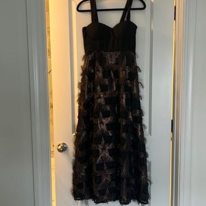 Shimmer Stars Tassel Prom Maxi Dress in Black